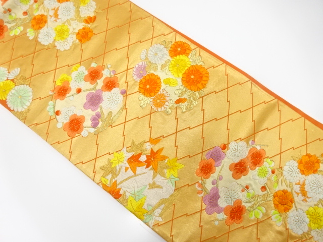 松皮菱に花丸紋織り出し　袋帯